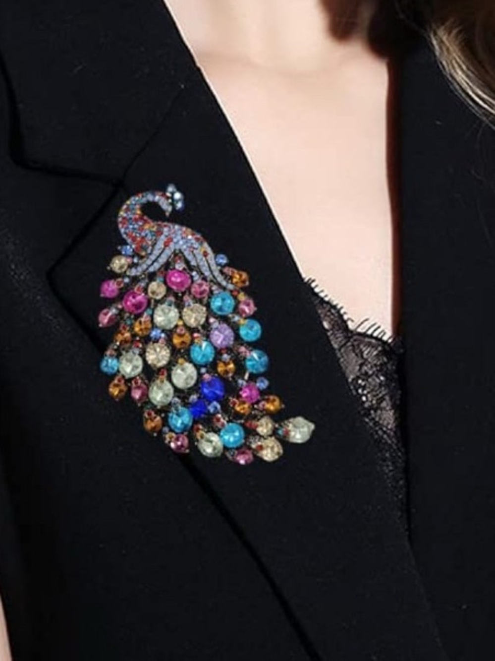 Colorful Crystal Peacock Brooch NEW